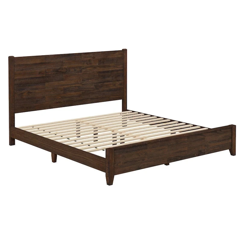 Pine Platform Bed with Distressed Headboard, Solid Wood Queen/King/Full Bed Frame