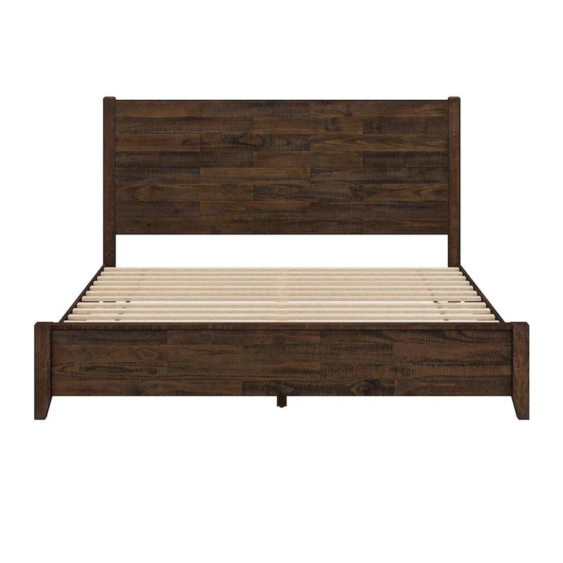 Pine Platform Bed with Distressed Headboard, Solid Wood Queen/King/Full Bed Frame